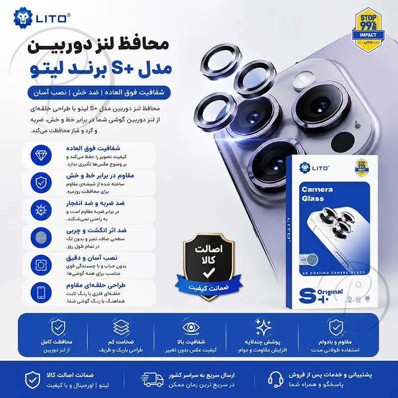 محافظ لنز دوربین رینگی آیفون 15 مدل S+ برند لیتو